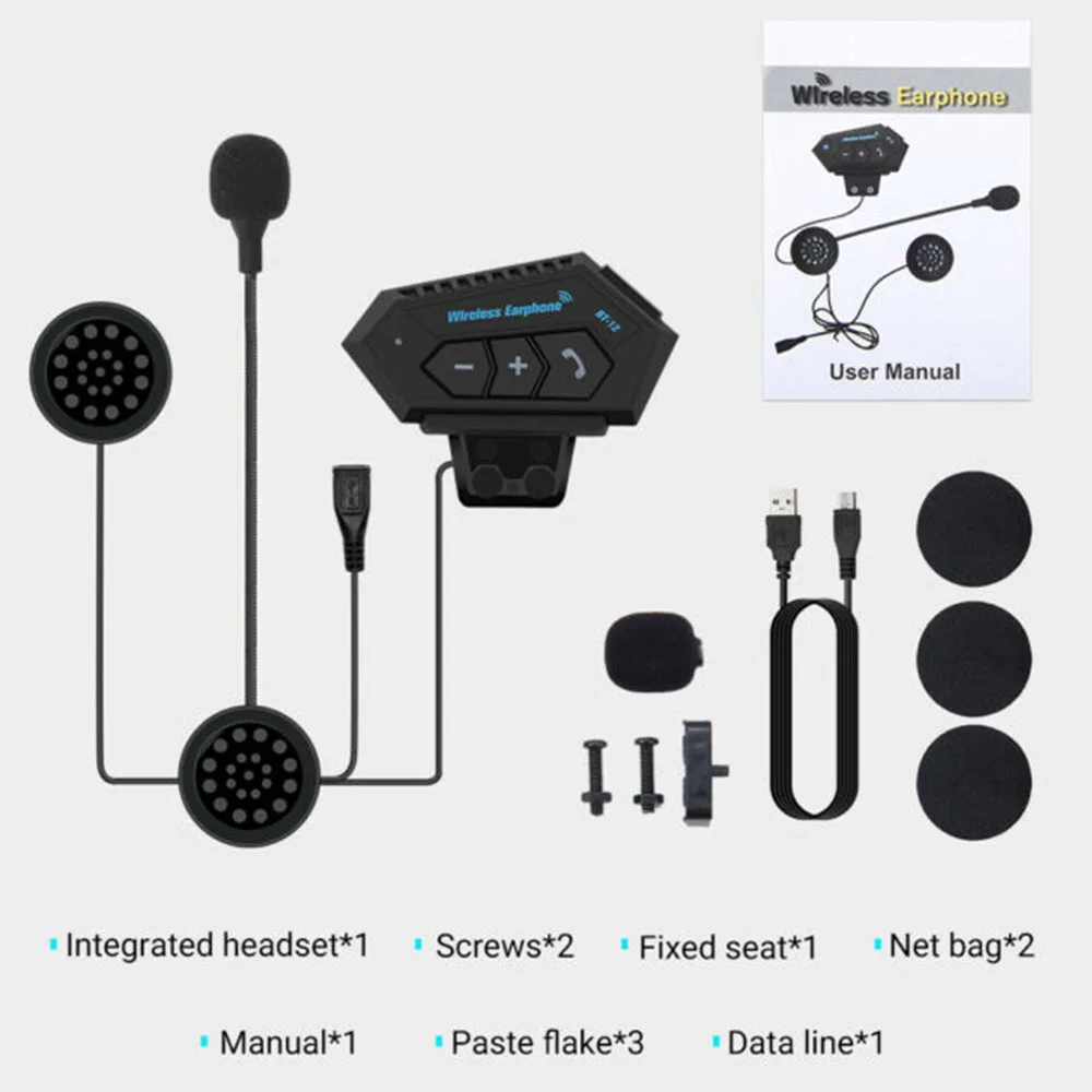 

1pc Universal Motorcycle Helmet Headset Wireless Bluetooth Headphone Speaker Hands-Free BT-12 Earphone Accessories