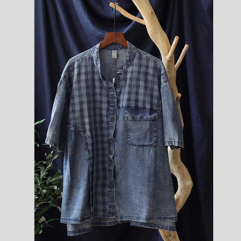 

SOUL OF TIGER 2020 New Korean Fashion Summer Ladies Vintage Blouses Women Casual Plaid Shirts Printed Loose Streetwear Plus Size