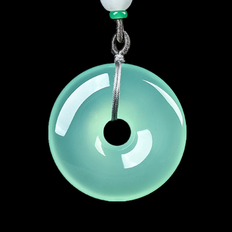 Изысканный зеленый халцедон ожерелье пончик Круглый Кулон ювелирное изделие для