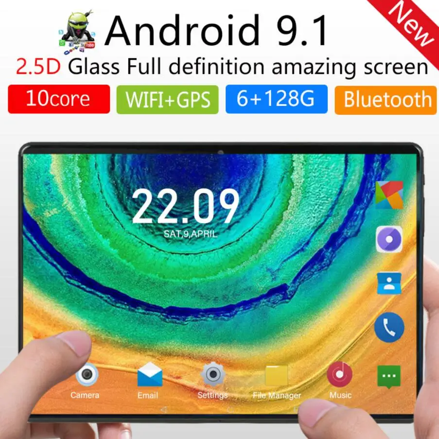 

Hot New Ultra Slim 10 inch Tablet PC Octa Core 6GB RAM 128GB ROM 2.5D Tempered Glass 5.0M Camera Android 9.0 Tablet WiFi