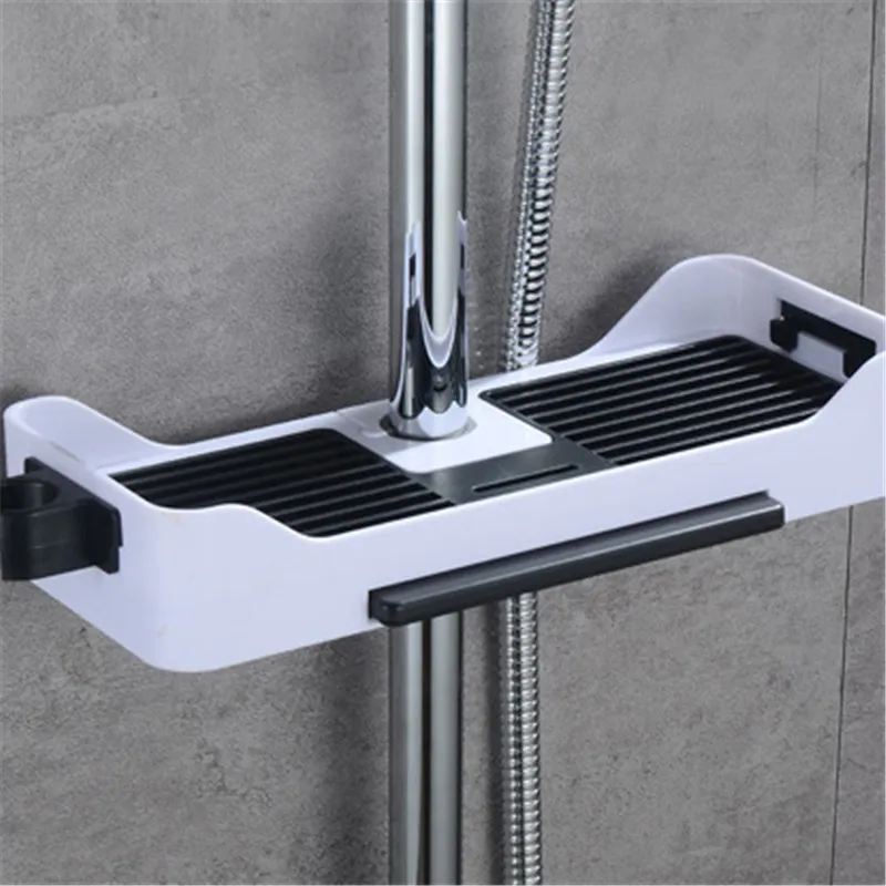 

Shower Storage Rack Bathroom Shelf Stand Organizer with Hooks Shampoo Tray No Drilling Lifting Rod Shower Head Holder