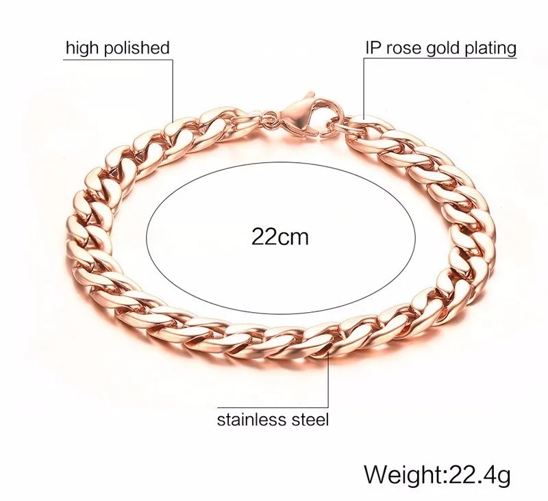 8 мм для мужчин s розовое золото Тон нержавеющая сталь Майами Снаряженная