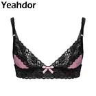 Бюстгальтер мужской с цветочной кружевной отделкой, эротическое нижнее белье для геев, на бретелях-спагетти, без косточек, без подкладки, пикантный Топ