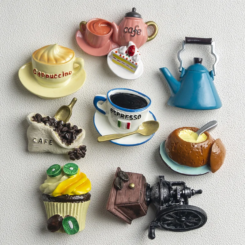 nordic ins home decoration 3d food macarone coffee refrigerator paste magnetic coffee cake kettle fridge magnet collection gifts free global shipping