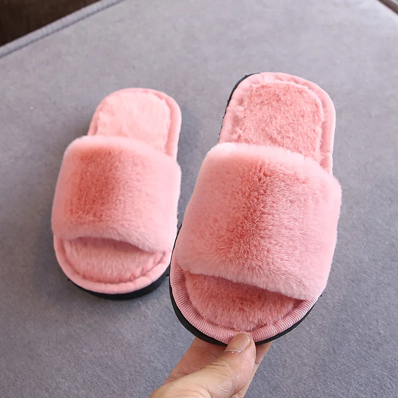 2019 Новые однотонные мягкие бархатные Тапочки кораллового цвета для детей зимняя