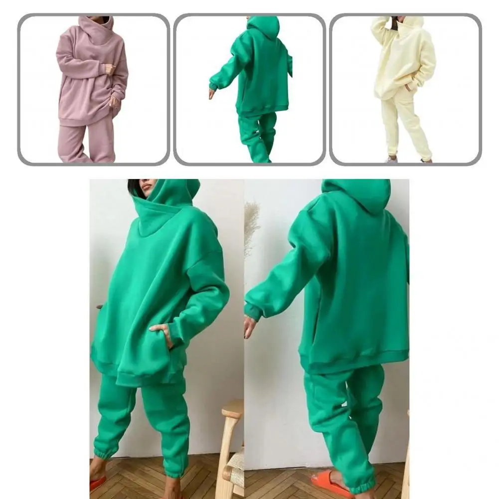 

1 Set Sweatshirt Sweatpants Set Sporty Pure Color Warm Hoodie Trousers Long Sleeve Pockets Hoodie Trousers