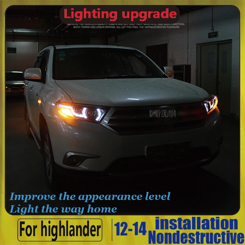 Для Highlander светодиодный фары 2012-2014 год передние лампы с объективом проектора