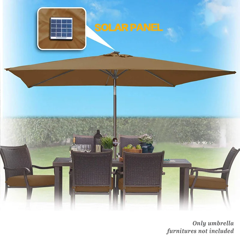 AULAYSED Outdoor Patio Beach Market Aluminium Umbrella Solar Powered 30 LED Light Crank Tilt (with Out Base) |