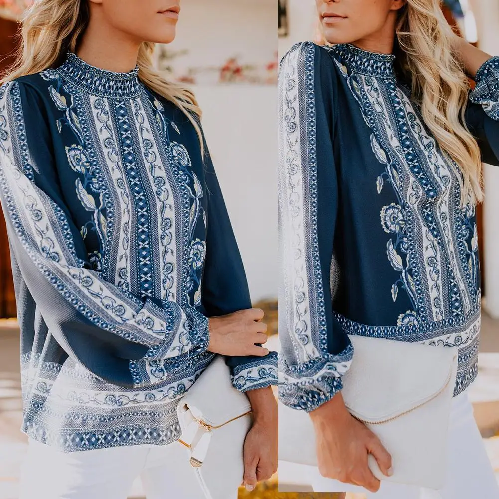 Популярная модная Осенняя Женская шифоновая блузка с цветочным принтом и