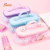 lierreroom pencil case lace storage box cute pink cartoon pencil case suitable for female students kawaii stationery gift bag