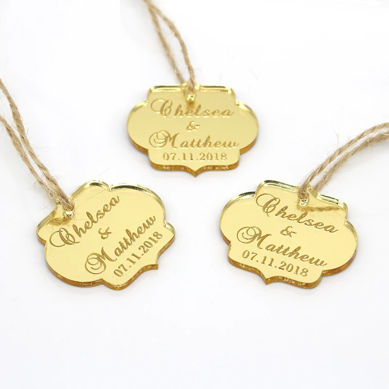 

24pcs Personalized Engraved Gold Mirror Acrylic Wedding Name Tag Bottle Label Custom Party Baby Shower Boutique Box Decoration