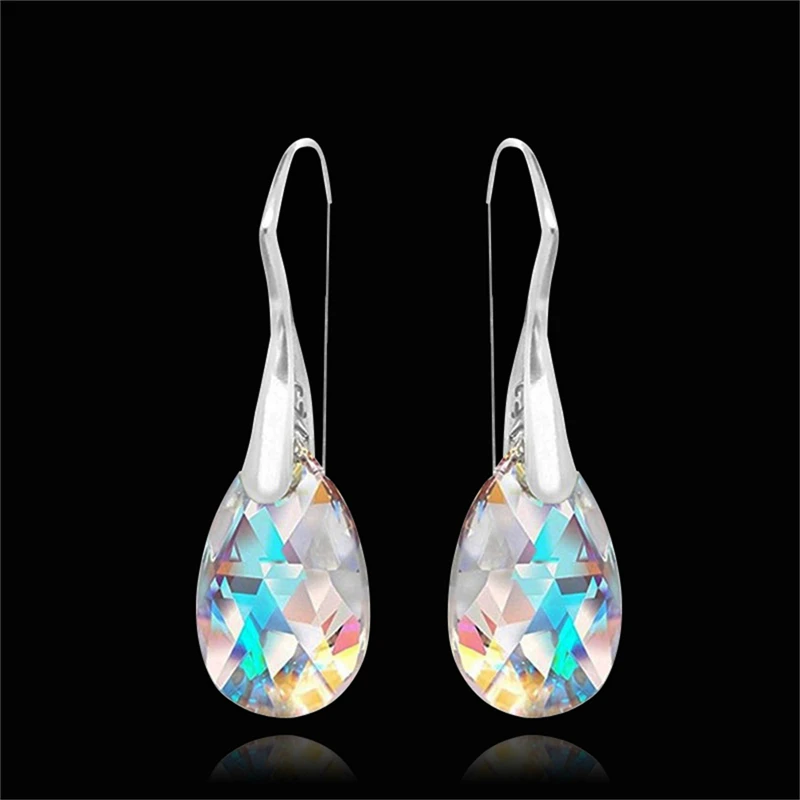 

Silver Gold Colorful Crystal Water Drop Dangle Earrings Ear Hook Japanese/Korean For Women Party Jewelry Gift