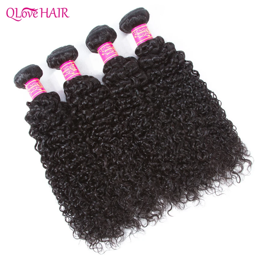 

QLOVE Hair Brazilian Kinky Curly Hair 3/4 Bundles Jerry Curly Hair Weaves Natural Color Full Ends Remy Human Hair Extensions