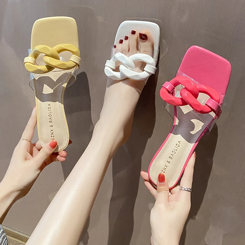 

Transparent High Heels Women Square Toe Sandals Summer Shoes Woman Clear High Pumps Wedding Jelly Crystal Heels Slippers