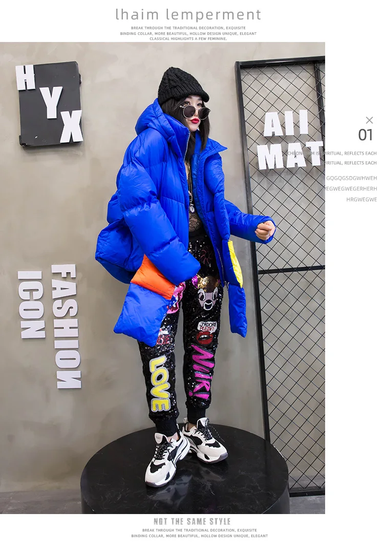 Oversize Down Jacket women Streetwear Warm Parka thick winter Coat Women Hooded Cotton Jackets Retro Coat With a scarf 234
