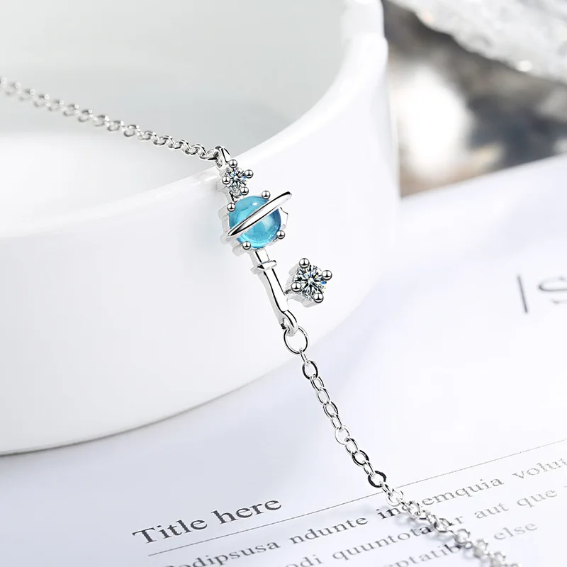 Girl Heart Blue Crystal Planet Universe Stars Bracelet Silver Color Resizable Bracelets Cute Christmas Fashion Gift | Украшения и