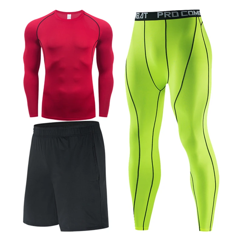 

2021 Men Sportswear Compression Suits Breathable Gym Clothes Man Sports Joggers Training Red Tracksuit Running Sets S -3XL