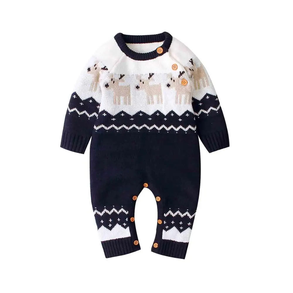 

Baby Rompers Christmas Autumn Long Sleeve Newborn Bebe Boys Girls Jumpsuits Reindeer Knitted Toddler Overalls Children Clothing