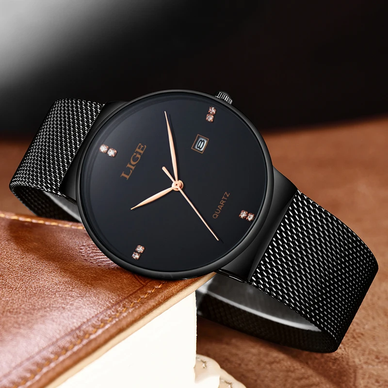 Relogio Feminino LIGE Women Watch Rose gold black Quartz Lady Casual Waterproof Simple Ladies watch Womens Wristwatch+Box | Наручные часы