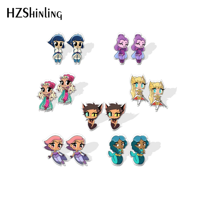 

2021 Мультяшные акриловые серьги-гвоздики she-ra-catra-header узор эпоксидная смола ювелирные изделия для ушей