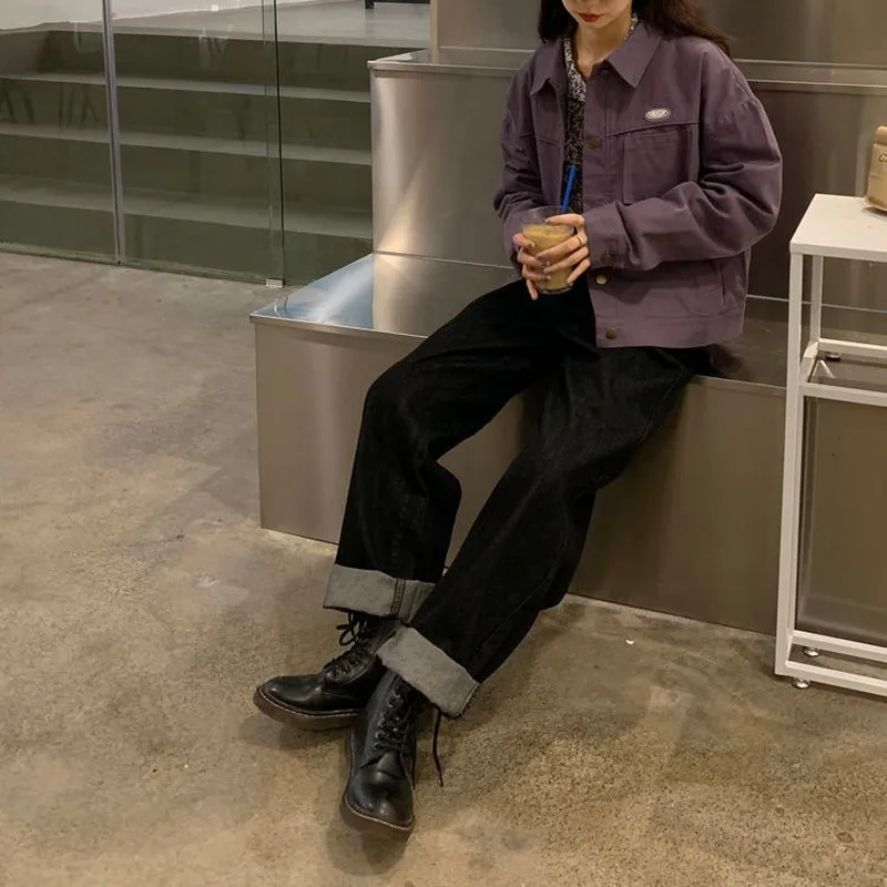 

Jeans Women High Waist Pocket Vintage Loose All-match Autumn Femme Mopping Retro Students Simple Korean Style Straight Ulzzang