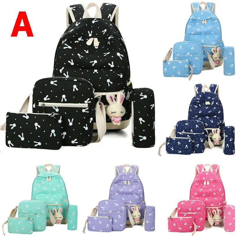 2019 Новый повседневный рюкзак с картинкой для девушек и женщин среднего и большого размера, рюкзак для школы и путешествий из канваса, набор из 4-х предметов.