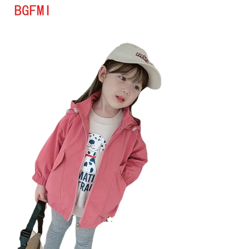 

2-8 T Girls Zipper Polyester Windbreaker Jacket 2021 New Spring Autumn Thin Baby Girl Korean Little Girl Children Drawstring Top