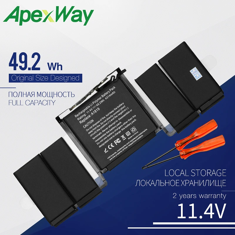 Аккумулятор Apexway A1819 для ноутбука 11 4 в 4314 мАч Apple Macbook Pro 13 дюймов сенсорная панель