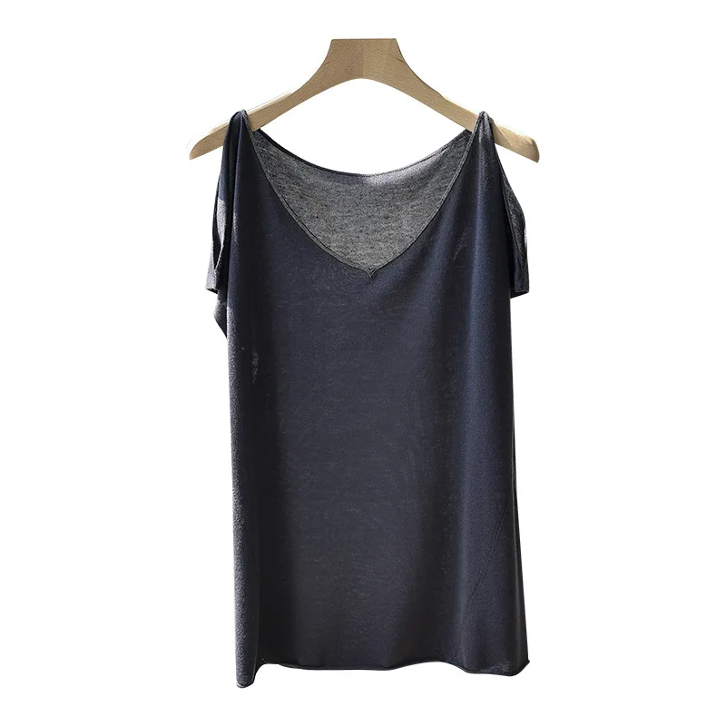 

Women T-shirt 2021 Spring and Summer New Strapless V-neck Short-sleeved T-shirt Women Korean Style All-match Loose Ladies Tops