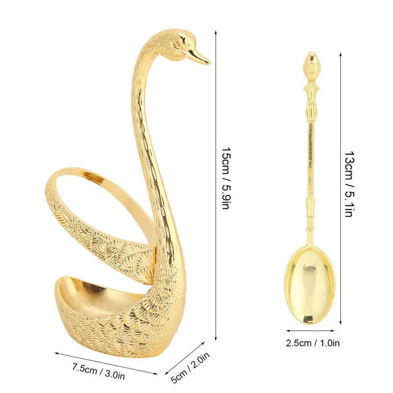 

Swan Base Holder Dinnerware Set Stainless Steel Spoon Fruit Cake Coffee Tea Spoon Flatware Storage Organizer with 6 Spoons
