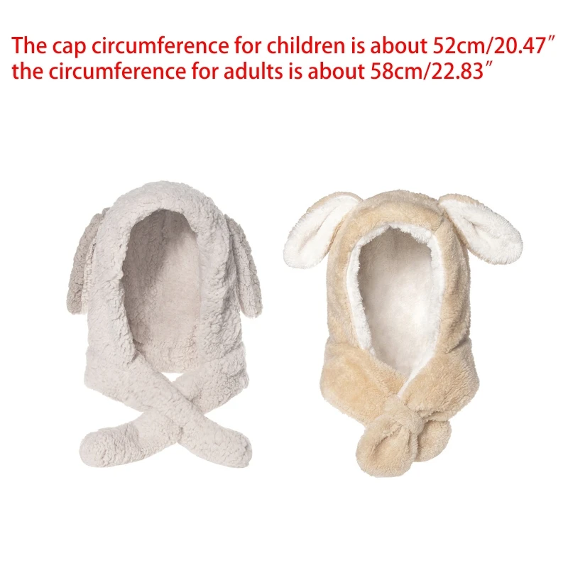

Adult Kids Winter Warm Hooded Long Scarf Hat Cute Puppy Dog Ears Fuzzy Plush Earflap Cap Windproof Neck Warmer Shawl