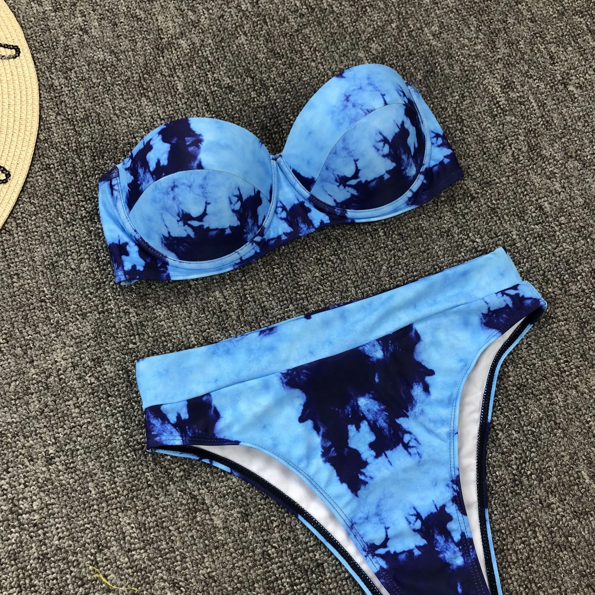 

Qeils Tie Dye High Waist Bikini Push Up Female Swimsuit Women Swimwear Two-pieces Bikini set Strapless Bather Bathing Suit Swim