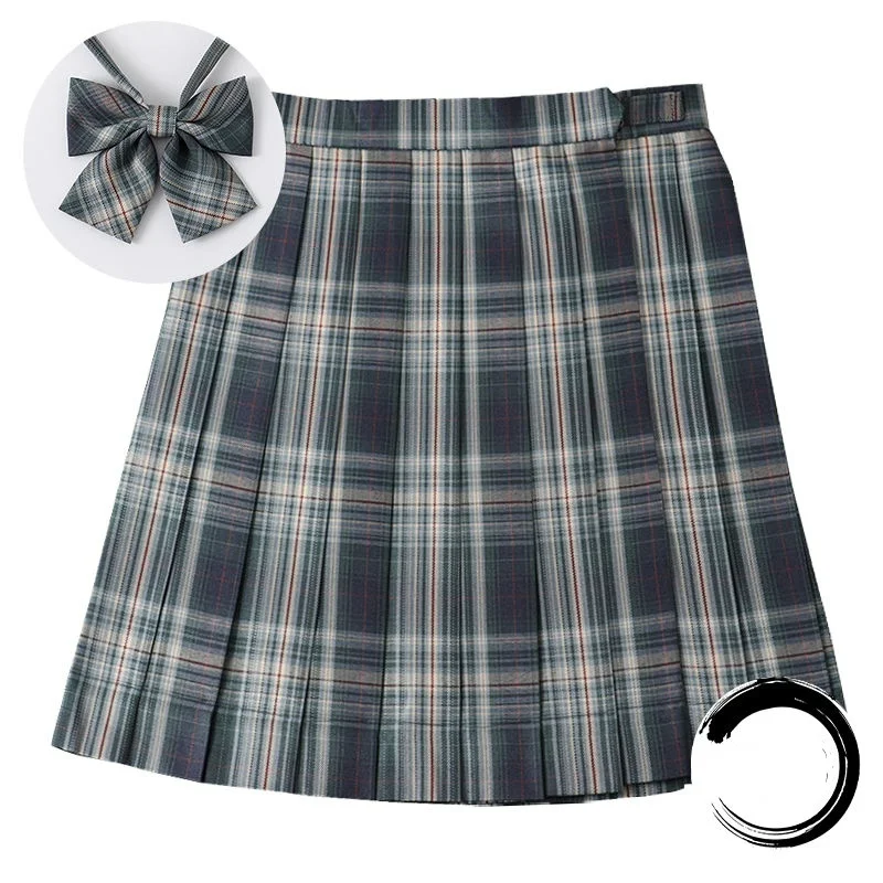 

Japanese JK Grid Skirt Summer College Style Skirt Female Uniform Gentle Pleated Skirt+cute Bow A Line Harajuku Sexy Japan Faldas