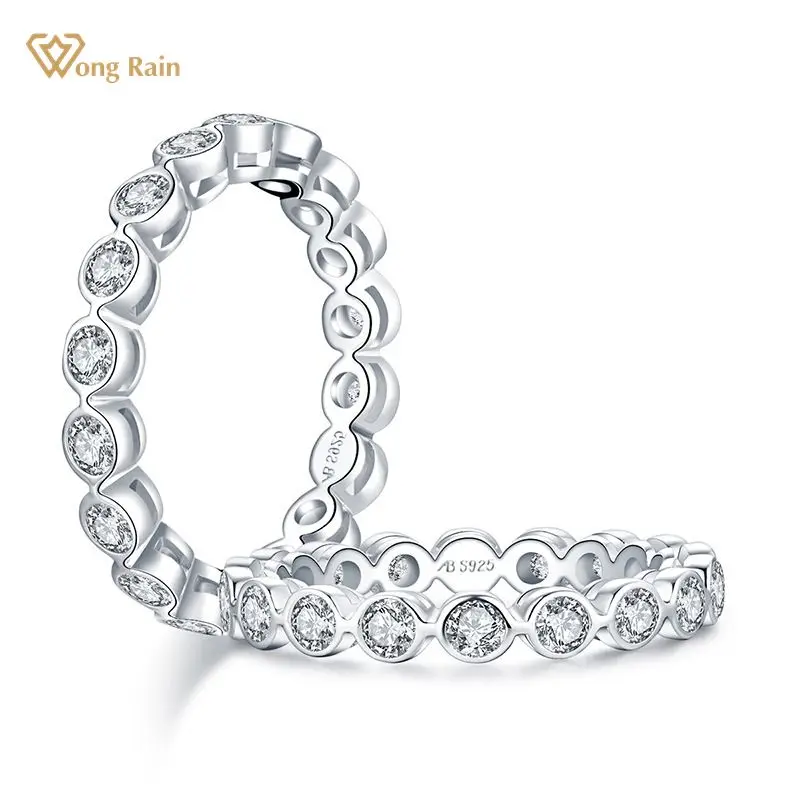 

Wong Rain 925 Sterling Silver Round Cut Created Moissanite Diamonds Gemstone Wedding Band Ring For Women Fine Jewelry Wholesale