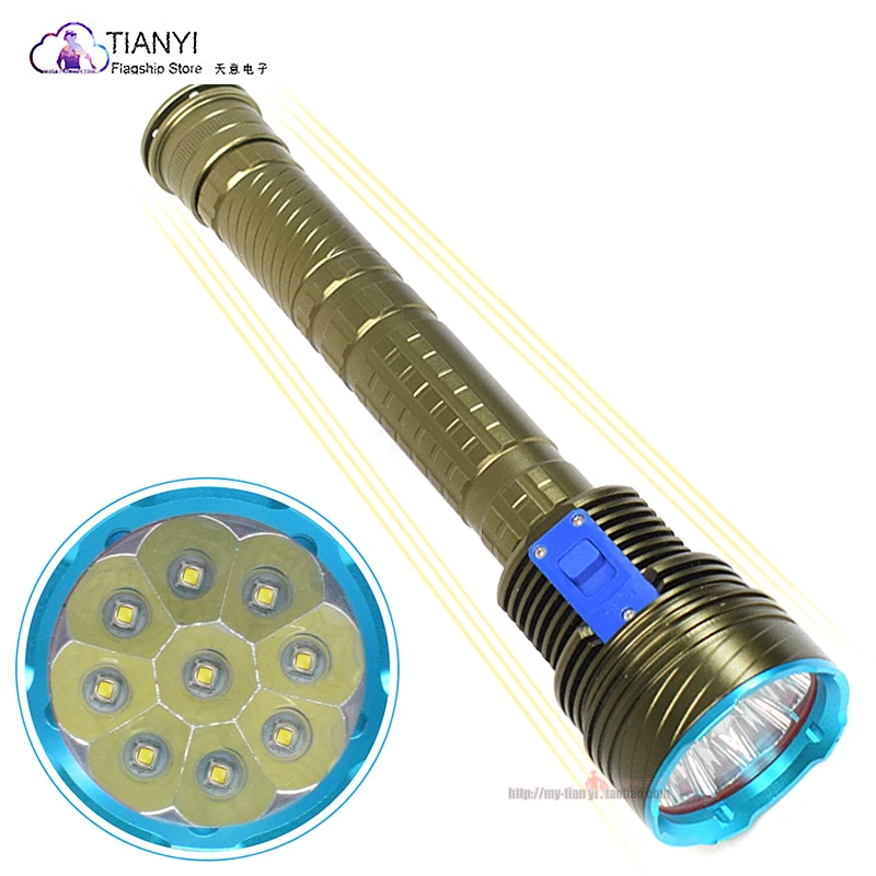 

DX9S diving magnetron flashlight 9 lights L2 LED high power 8000 lumens outdoor waterproof 80M diving lighting