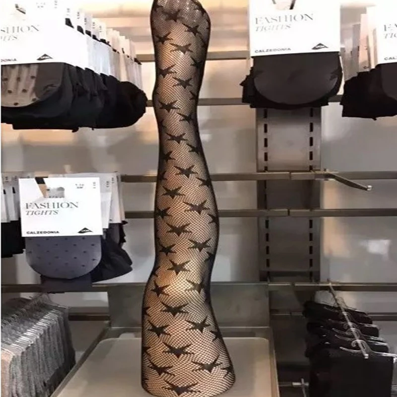 Женские черные пикантные колготки из сетки Колготки Женская мода звезда шаблон