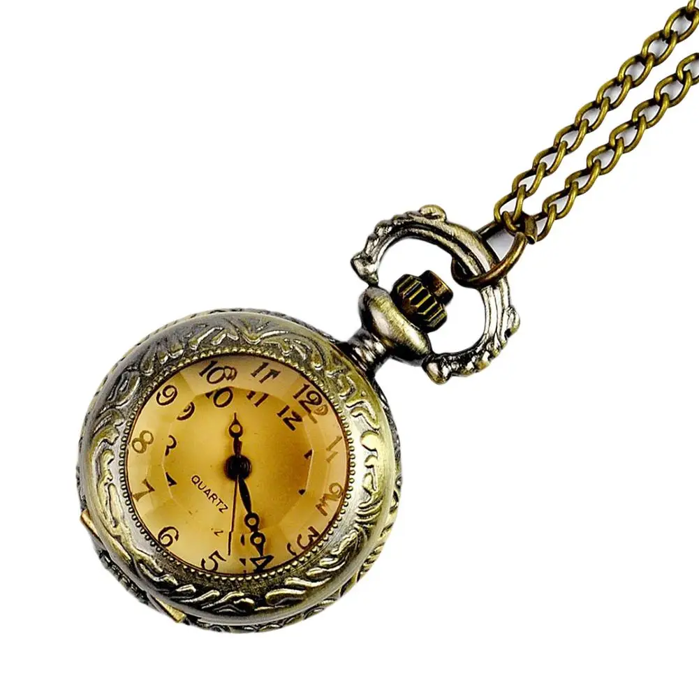 

Vintage Engraved Arabic Number Quartz Pocket Watch with Chain Birthday Gift