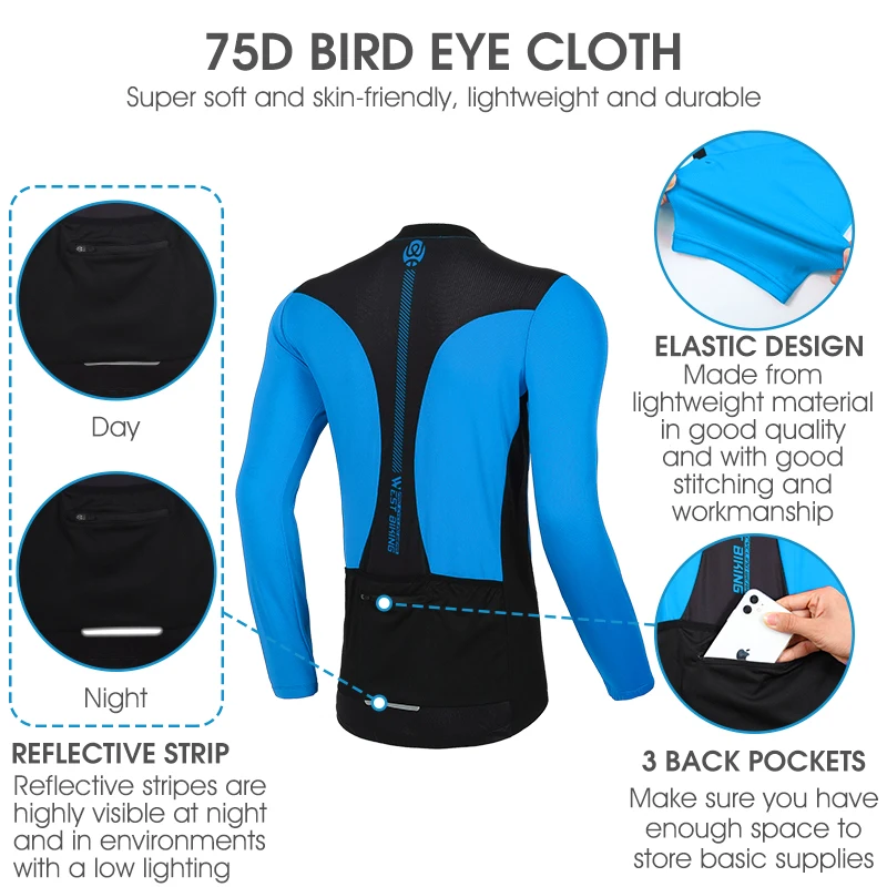 WEST BIKING Long Sleeve Cycling Jersey Breathable Team Racing Sport Bicycle Men Shirt Clothing Comfortable Bike | Спорт и