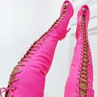 summer new fashion lace up high heel boots sexy open toe cutouts over the knee boots woman thigh high boots 2019 gladiator boots
