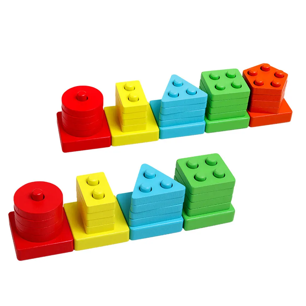 

Geometric Block Stacking Matching Shape Sorter Fine Motor Skill Toy