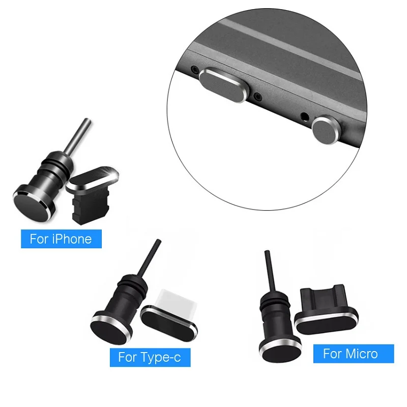 Металлический пылезащитный Разъем Micro USB Type C зарядный порт для наушников iPhone Huawei