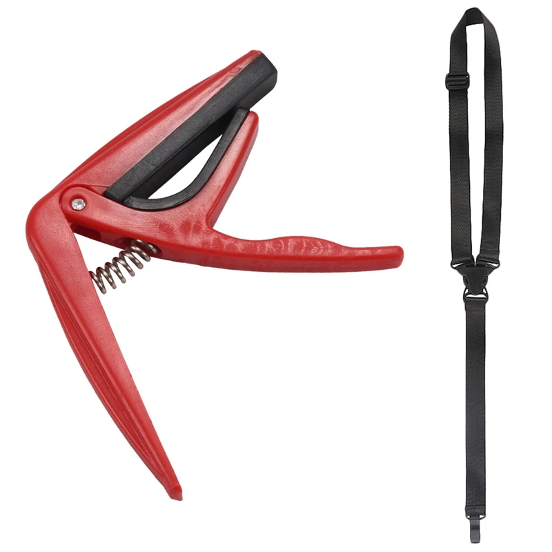 

1 шт. быстросменный триггер каподастр-ключ № 03 красный и 1 шт. регулируемые нейлоновые классические ремни для Укулеле