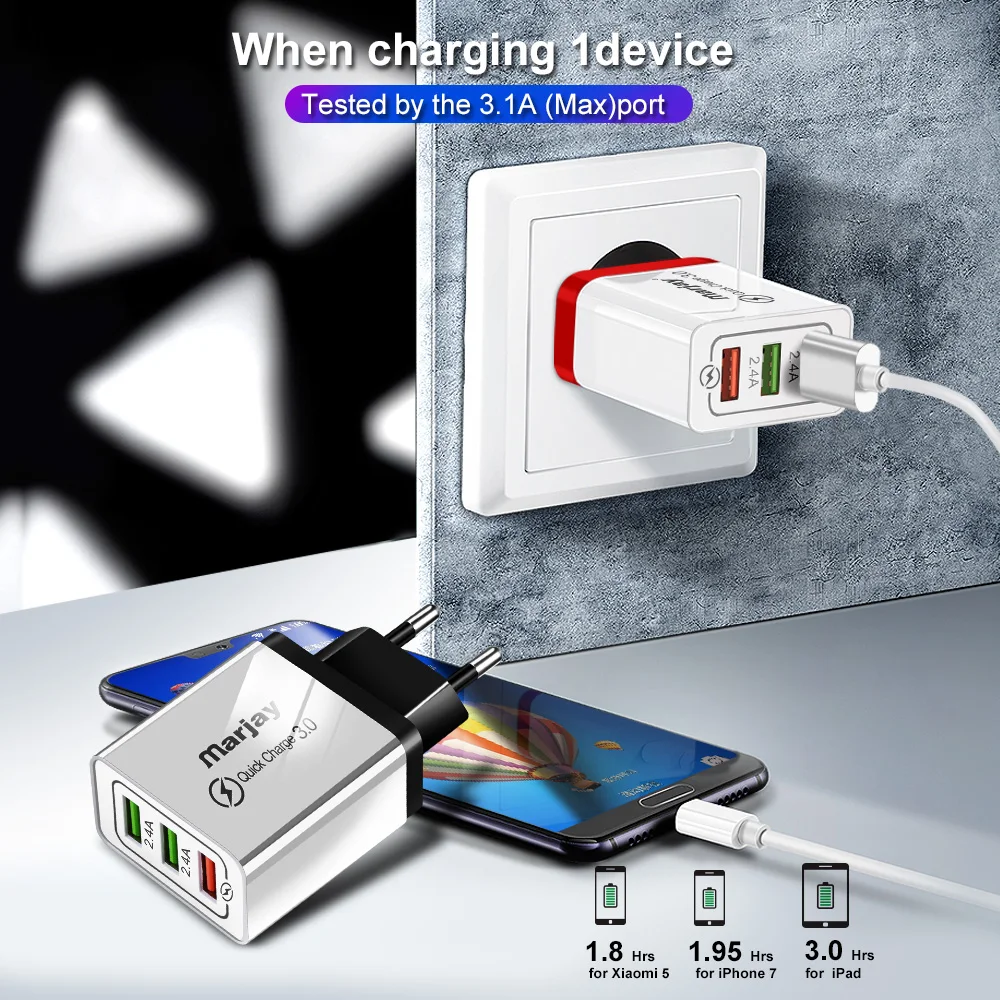 Marjay 3 порта быстрое зарядное устройство QC 0 USB для телефона EU вилка мобильного Samsung