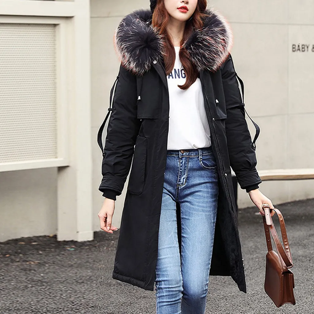 SAGACE Новое модное женское длинное пальто с большим меховым воротником осенне