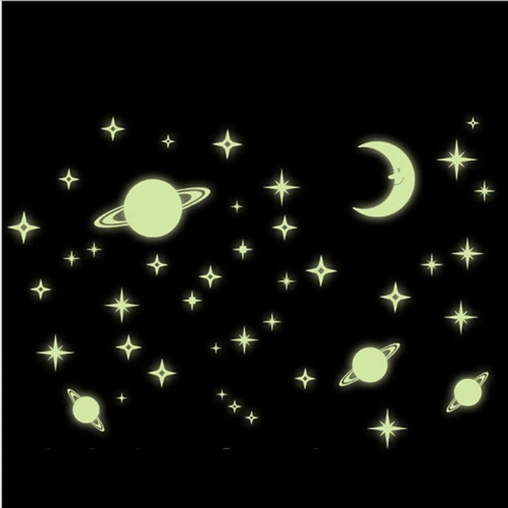 

Free Shipping New Arrival Creative Star Of The World Moon luminous Fluorescent pvc Wall Sticker Home Decor Mural Decal HM1Y0036