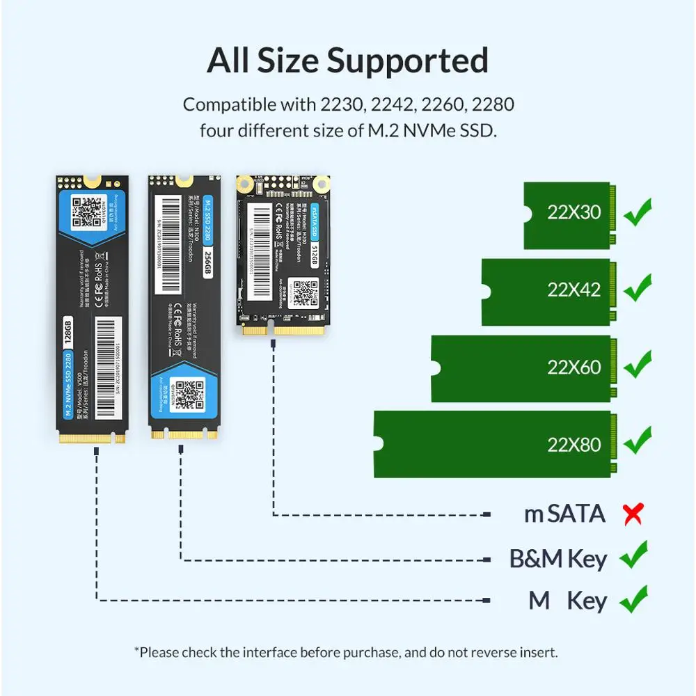 Корпус SSD ORICO M2 NVMe M.2 корпус USB3.1 Type C поддержка 10 Гбит/с большая емкость для Samsung Intel