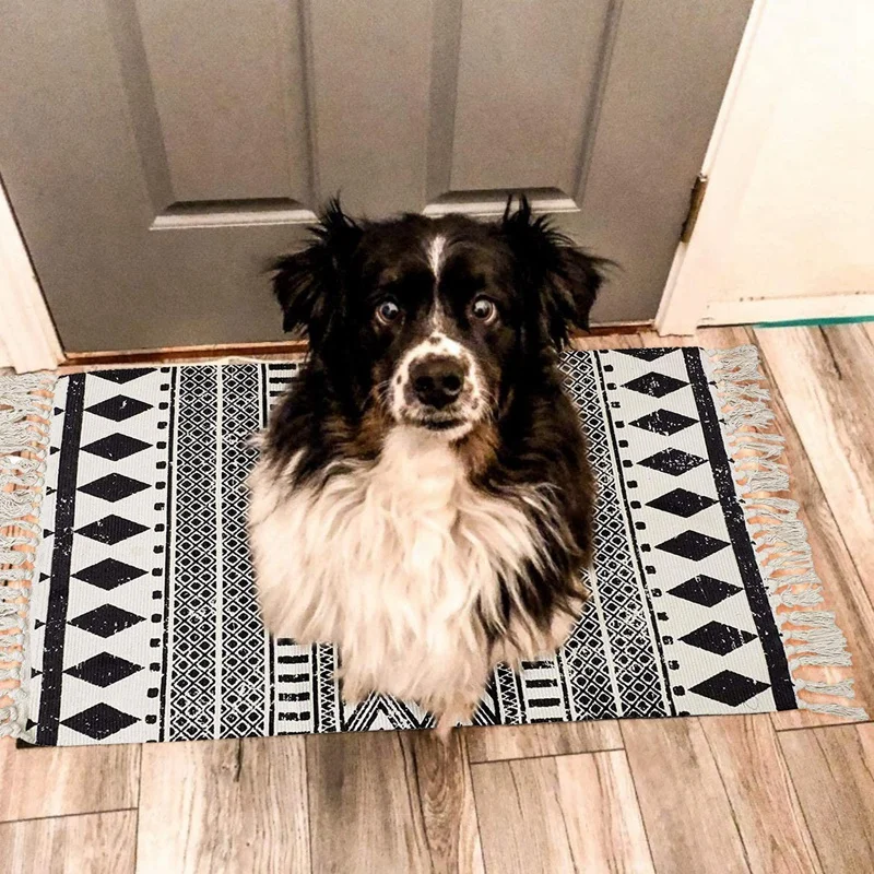 Хлопчатобумажное Тканое черно крем в богемном стиле шерсти хлопчатобумажного