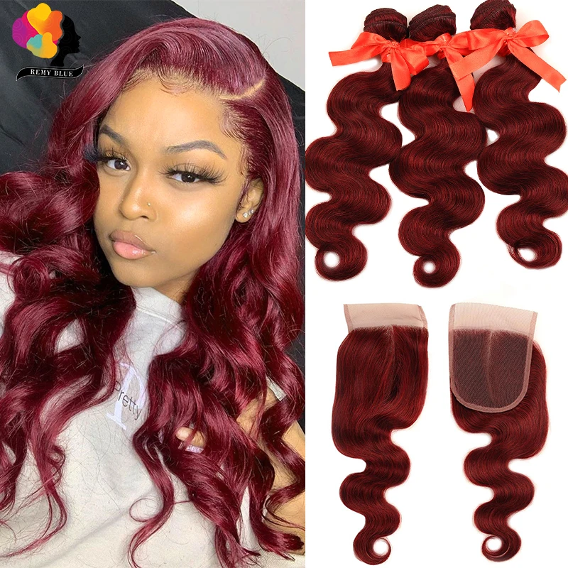 99J красные бордовые пряди с застежкой перуанские волнистые человеческие волосы