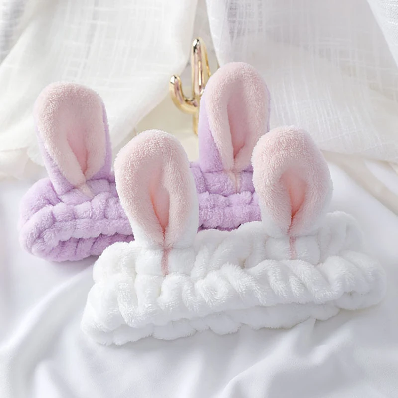 New Cute Rabbit Ears Headbands Wash Face Makeup Elastic Hair Bands Coral Soft Turban Headwear Accessories For Women Girls |