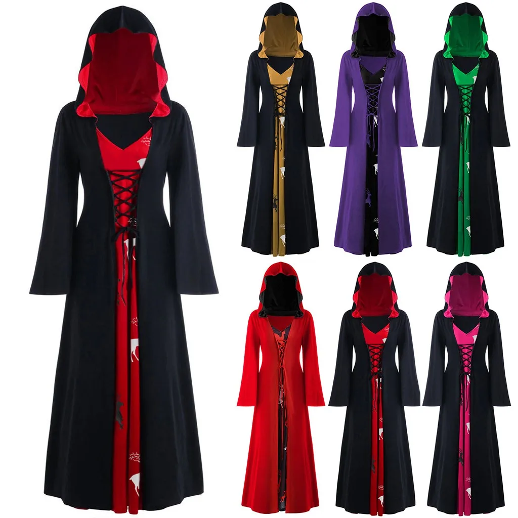 Готическая пятнистая накидка Wicca Robe Witch Larp женские костюмы на Хэллоуин вечеринку
